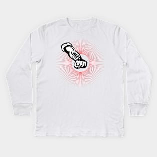 Clenched Fist With Rising Sun Retro Kids Long Sleeve T-Shirt